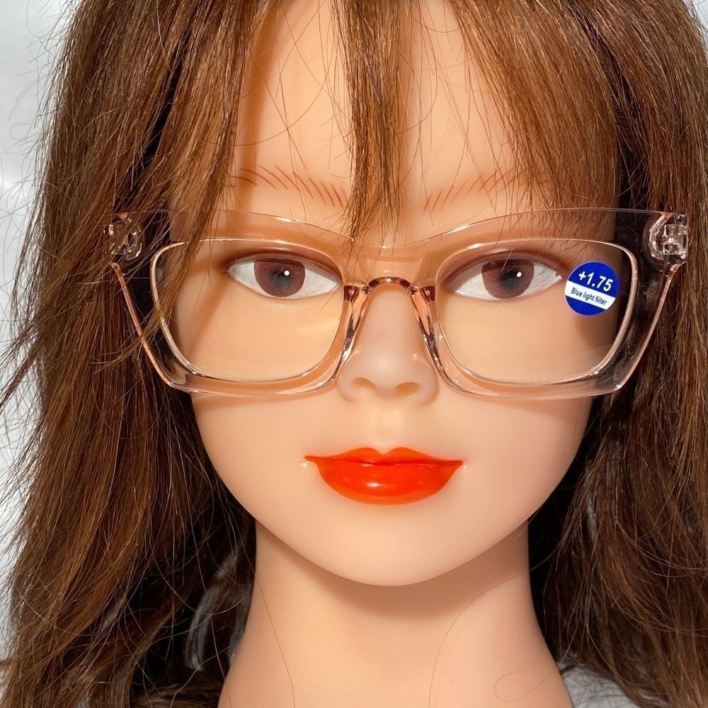 1283 Gretchen Reading Glasses 1.75 Square Clear  Pink Frames Oversize NWT